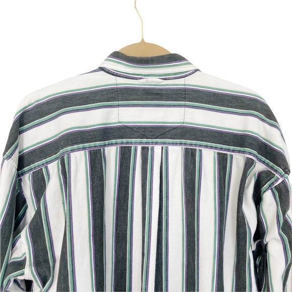 Vintage Haggar Casuals Long Sleeve Striped Flannel Button Front Shirt - Picture 2 of 9